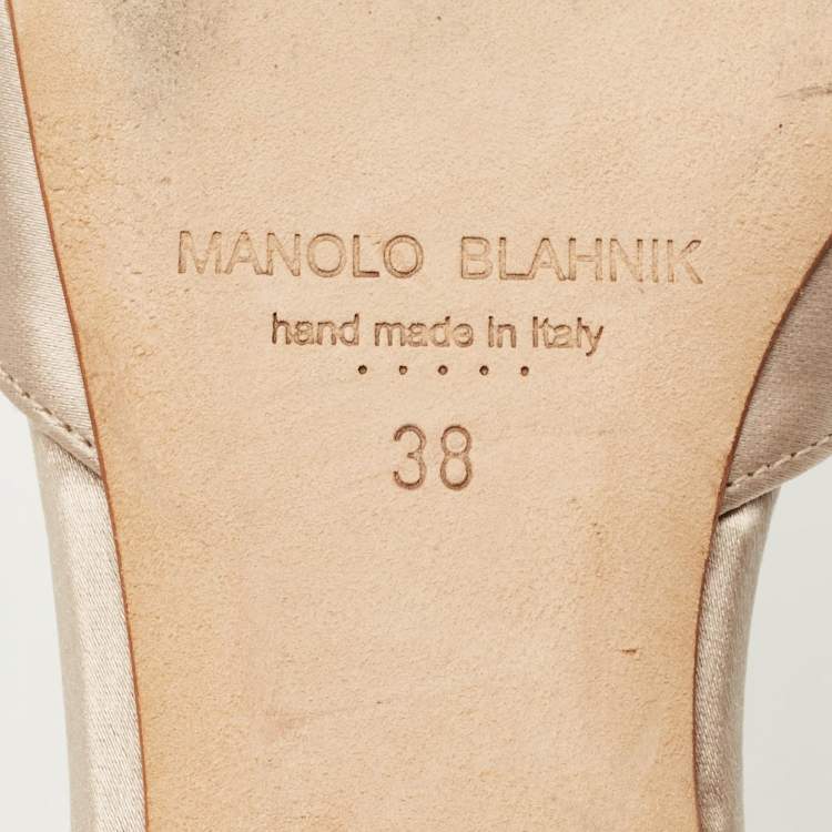 Pre Owned Manolo Blahnik Beige Satin Luanda Crystal Embellish Ballet Flats Size 38