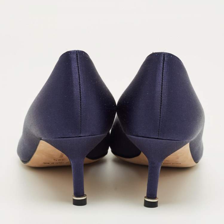 Pre Owned Manolo Blahnik Navy Blue Satin Hangisi Pumps Size 39.5