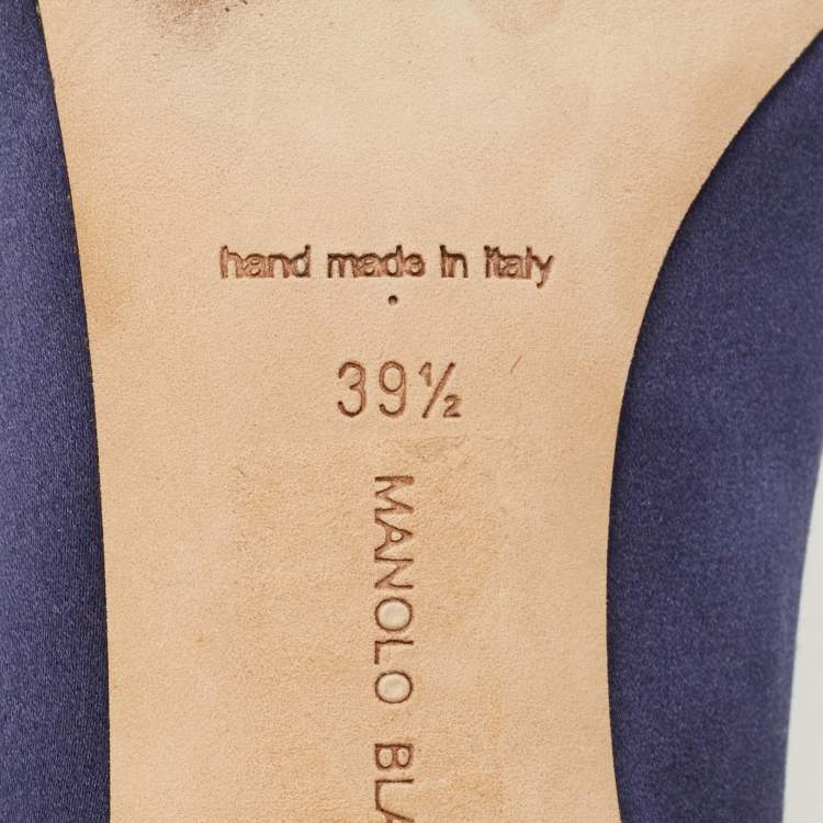 Pre Owned Manolo Blahnik Navy Blue Satin Hangisi Pumps Size 39.5