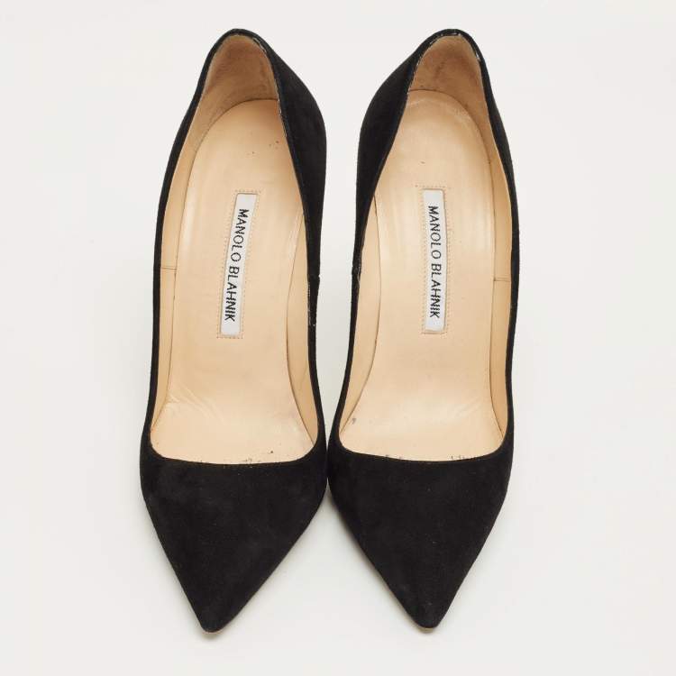 Pre Owned Manolo Blahnik Black Suede BB Pointed Toe Pumps Size 38