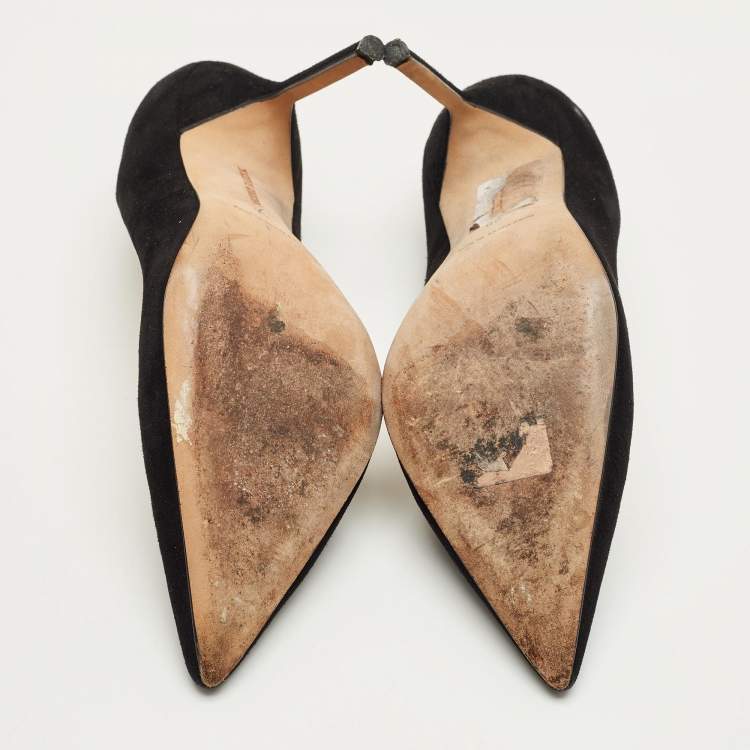 Pre Owned Manolo Blahnik Black Suede BB Pointed Toe Pumps Size 38