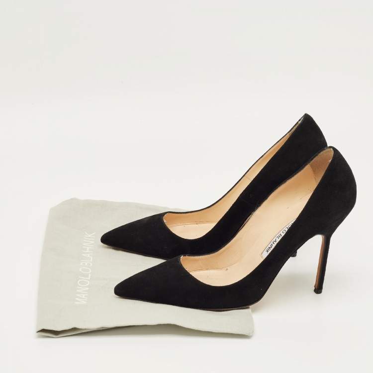 Pre Owned Manolo Blahnik Black Suede BB Pointed Toe Pumps Size 38