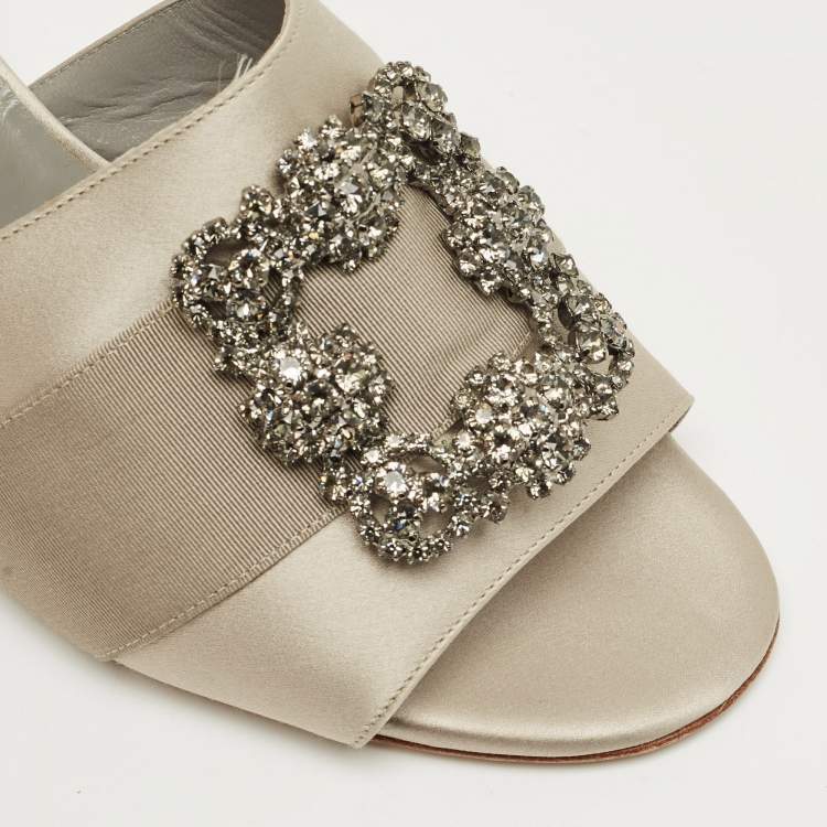 Pre Owned Manolo Blahnik Grey Satin Martamod Slide Sandals Size 40.5