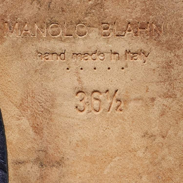 Pre Owned Manolo Blahnik Navy Blue Satin Hangisi Crystal Embellished Flat Mules Size 36.5