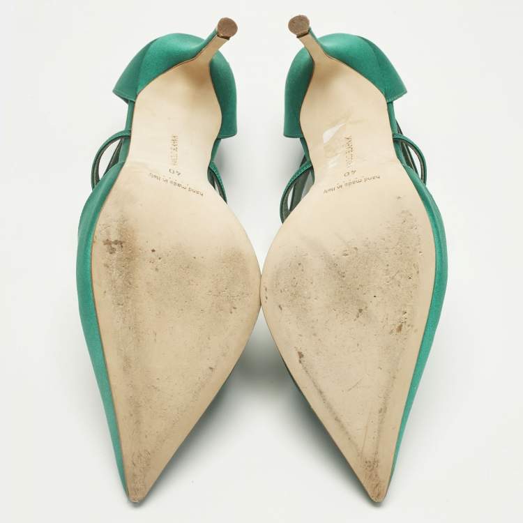 Pre Owned Manolo Blahnik Green Satin Lala Pumps Size 40