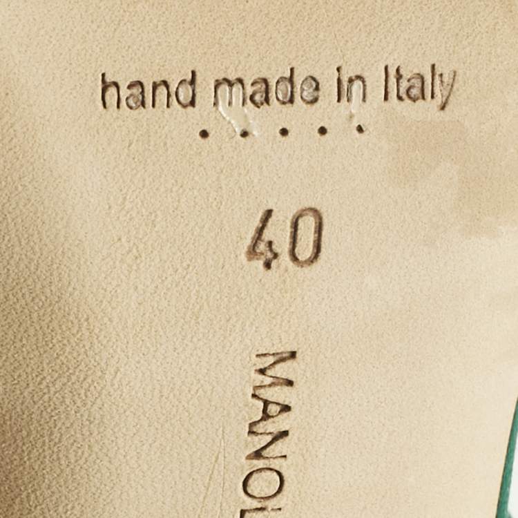 Pre Owned Manolo Blahnik Green Satin Lala Pumps Size 40