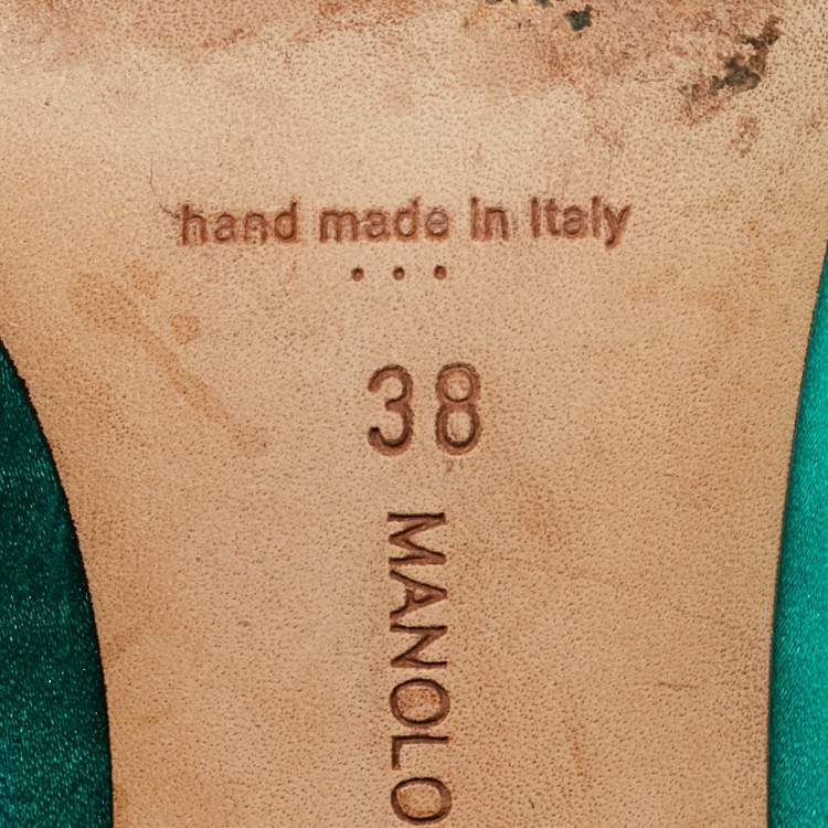 Pre Owned Manolo Blahnik Green Satin Hangisi Pumps Size 38