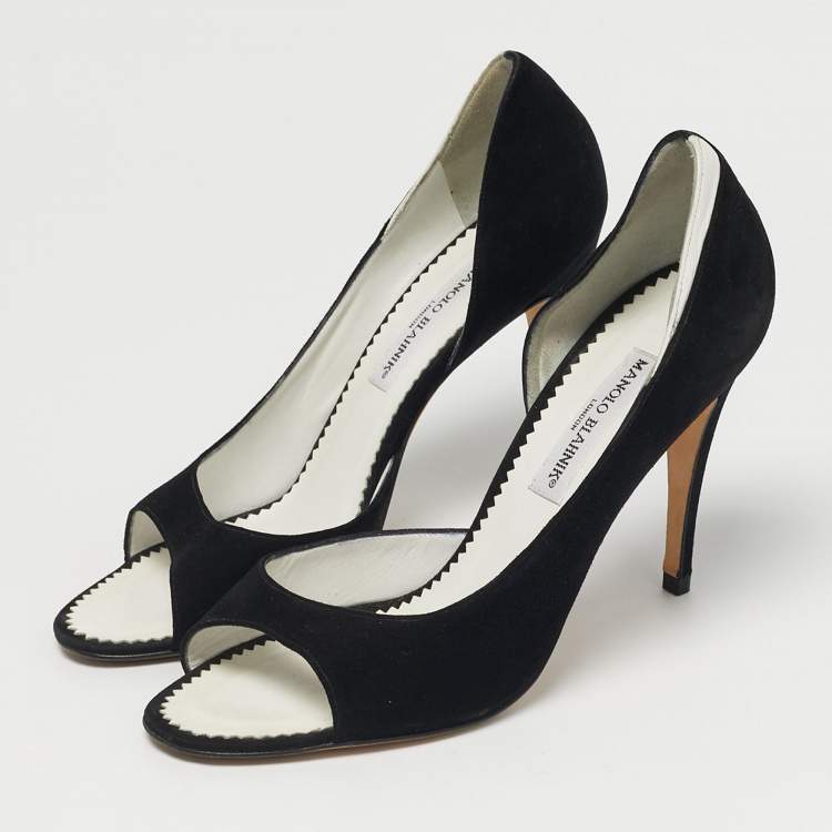 Pre Owned Manolo Blahnik Black Suede Open Toe D'orsay Pumps Size 40.5