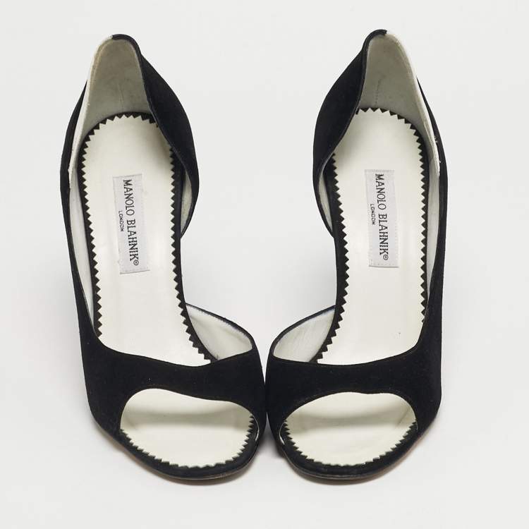 Pre Owned Manolo Blahnik Black Suede Open Toe D'orsay Pumps Size 40.5