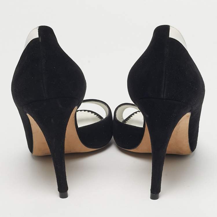 Pre Owned Manolo Blahnik Black Suede Open Toe D'orsay Pumps Size 40.5