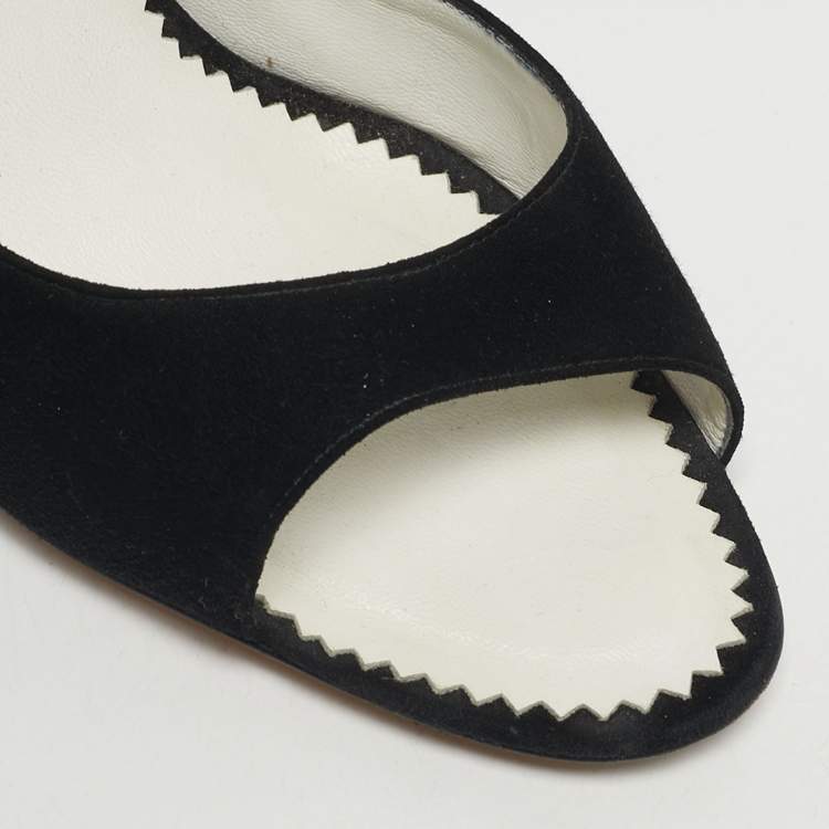 Pre Owned Manolo Blahnik Black Suede Open Toe D'orsay Pumps Size 40.5
