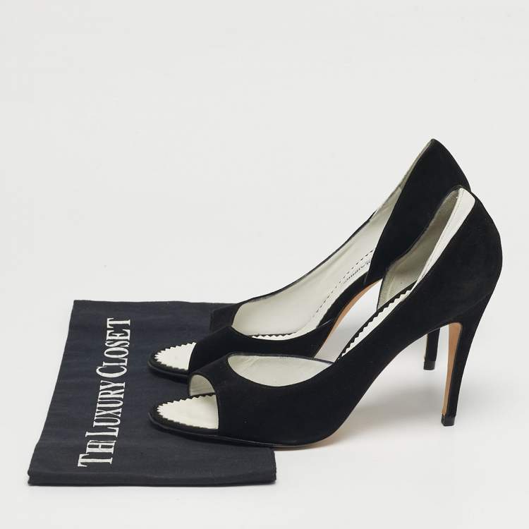 Pre Owned Manolo Blahnik Black Suede Open Toe D'orsay Pumps Size 40.5