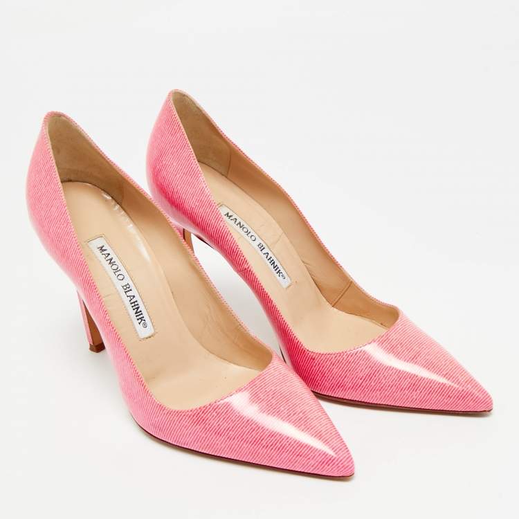 Pre Owned Manolo Blahnik BB Size 35.5 Pink Patent Leather Pumps