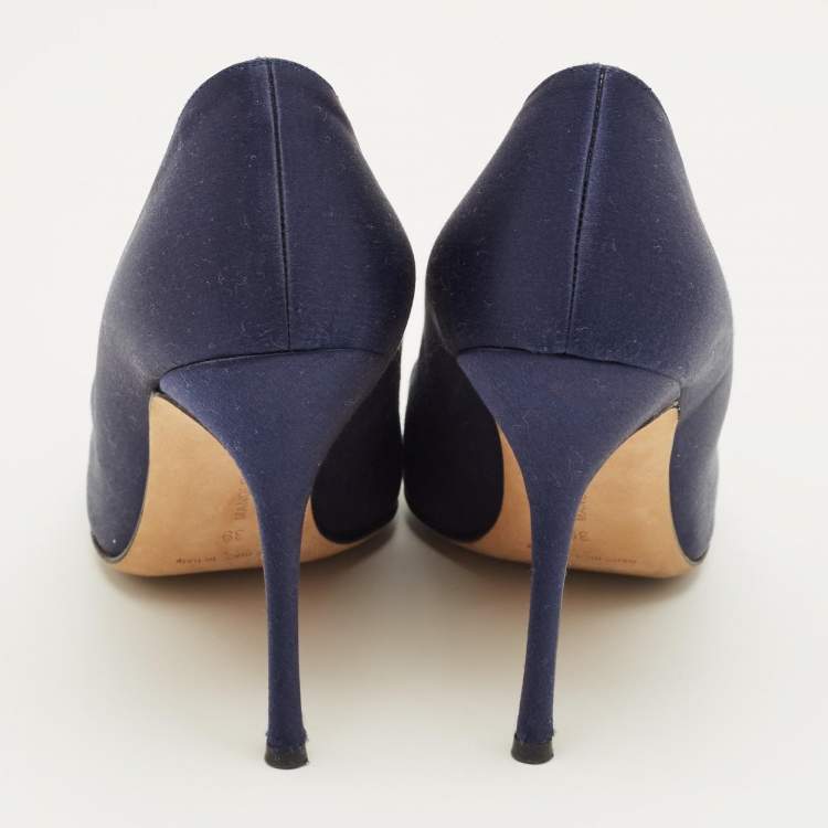 Pre Owned Manolo Blahnik Size 39 Navy Blue Satin Crystal Embellished Pumps