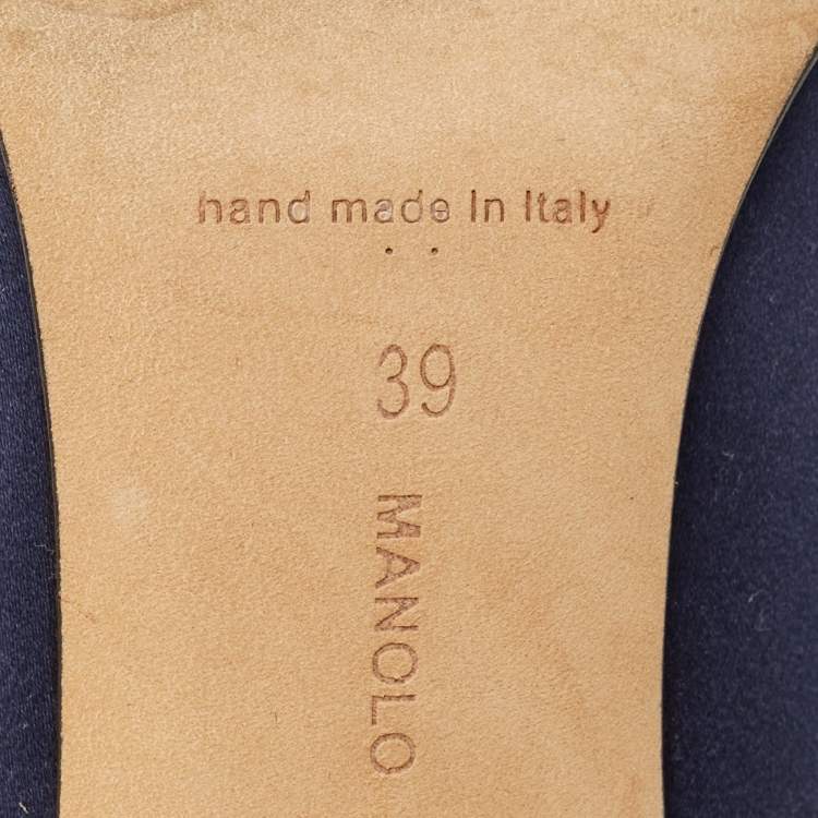 Pre Owned Manolo Blahnik Size 39 Navy Blue Satin Crystal Embellished Pumps