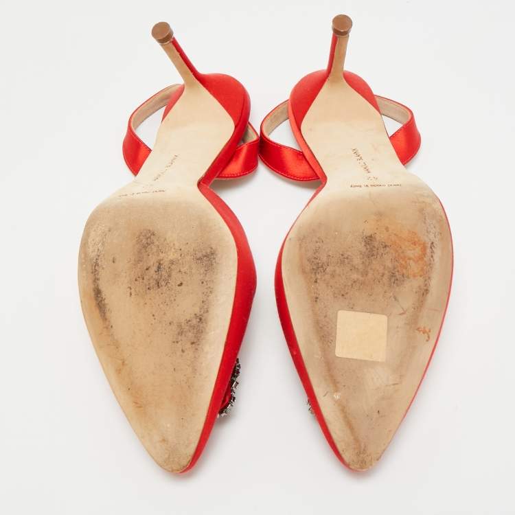 Pre Owned Manolo Blahnik Hangisi Size 42 Red Satin Slingback Pumps