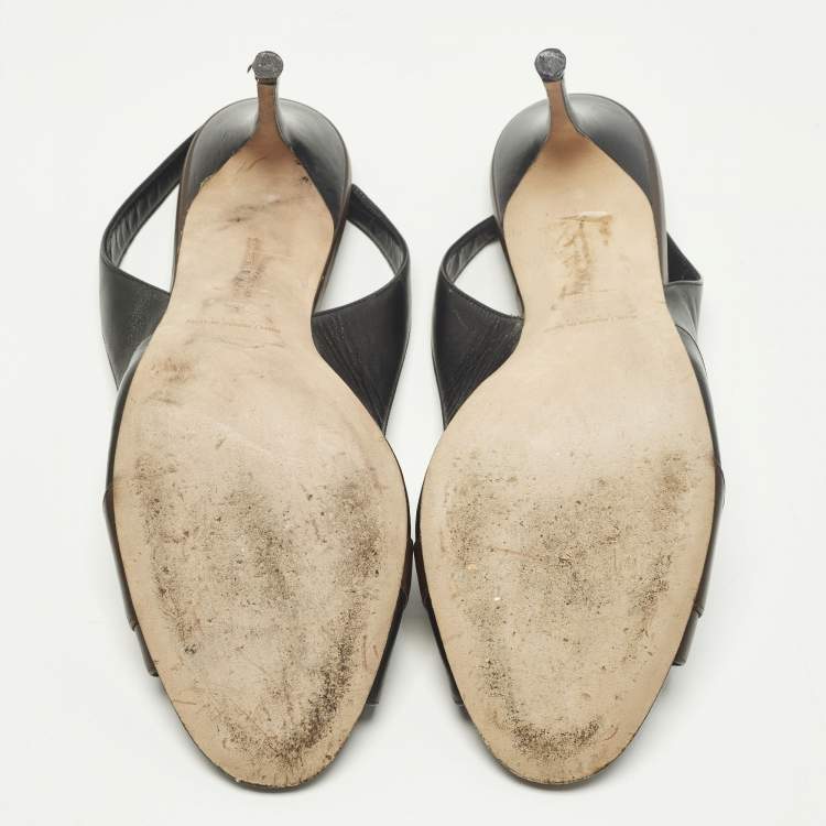 Pre Owned Manolo Blahnik Size 40 Brown/Black Leather Peep Toe Slingback Pumps