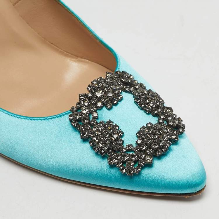 Pre Owned Manolo Blahnik Hangisi Size 41 Blue Satin Pumps