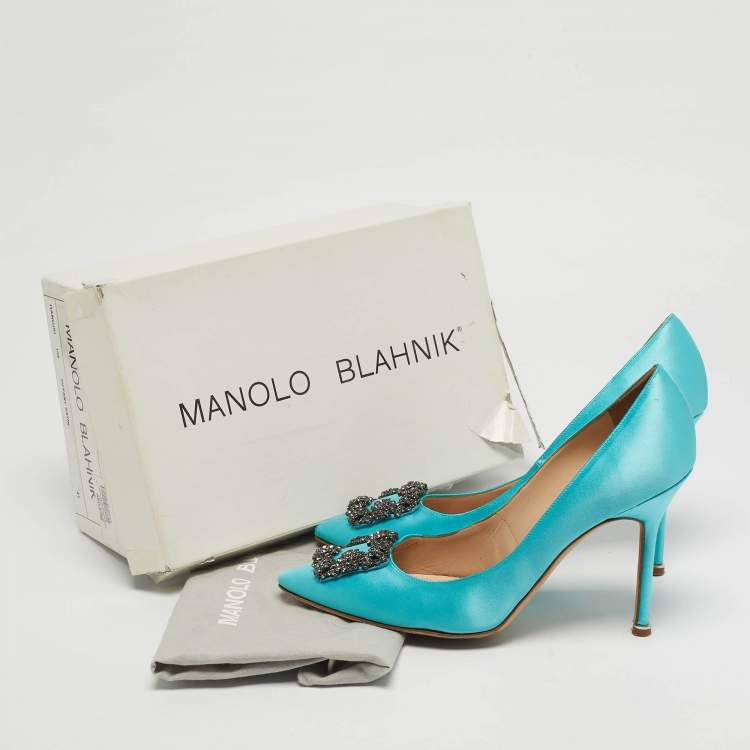 Pre Owned Manolo Blahnik Hangisi Size 41 Blue Satin Pumps