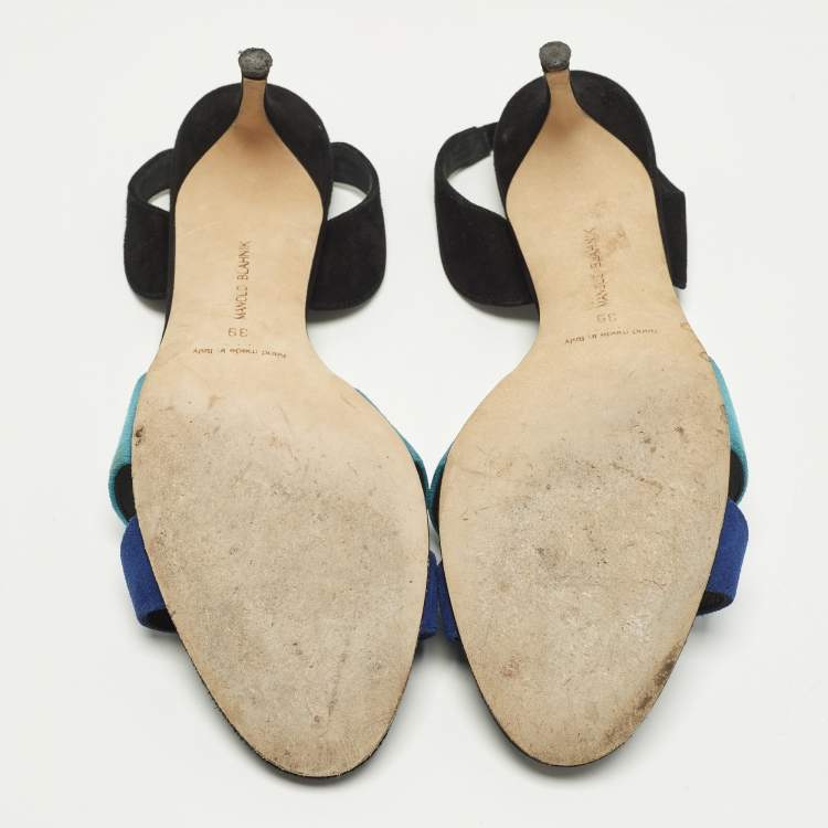 Pre Owned Manolo Blahnik Suspiro 70 Size 39 Blue Suede Slingback Sandals