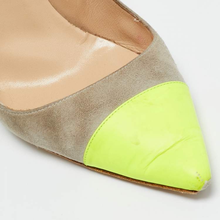 Pre Owned Manolo Blahnik Bipunta Size 39 Grey/Yellow Leather and Suede Pumps