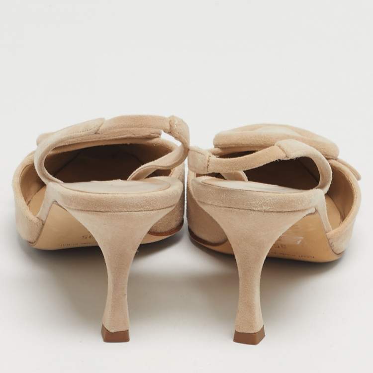 Pre Owned Manolo Blahnik Maysli Size 35 Beige Suede Slingback Pumps