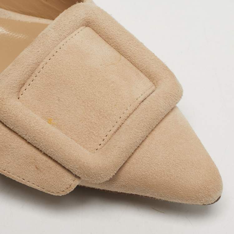 Pre Owned Manolo Blahnik Maysli Size 35 Beige Suede Slingback Pumps