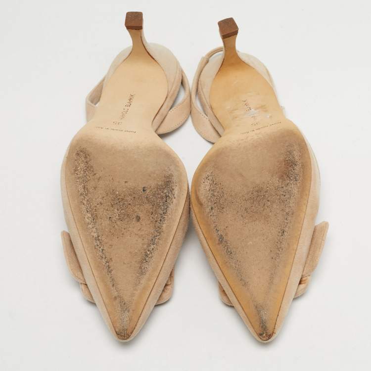 Pre Owned Manolo Blahnik Maysli Size 35 Beige Suede Slingback Pumps