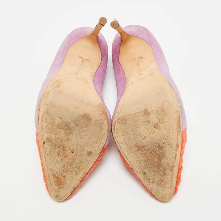 Pre Owned Manolo Blahnik Size 39 Purple/Orange Suede Ruffle Pumps