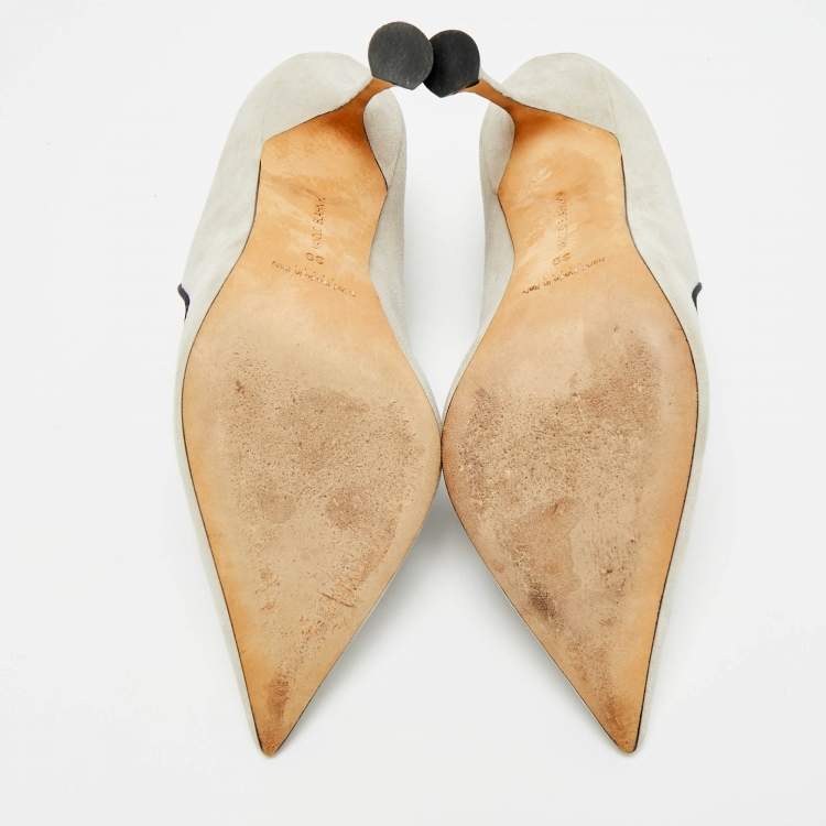 Pre Owned Manolo Blahnik Espedal Size 39 Grey Suede Collar Pointed Toe Pumps