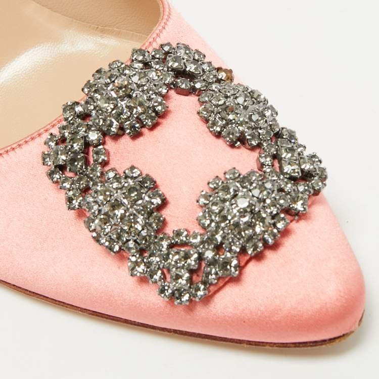 Pre Owned Manolo Blahnik Hangisi Size 40 Pink Satin Pumps