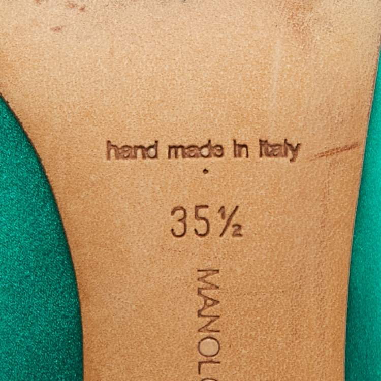 Pre Owned Manolo Blahnik Hangisi Size 35.5 Green Satin Pumps