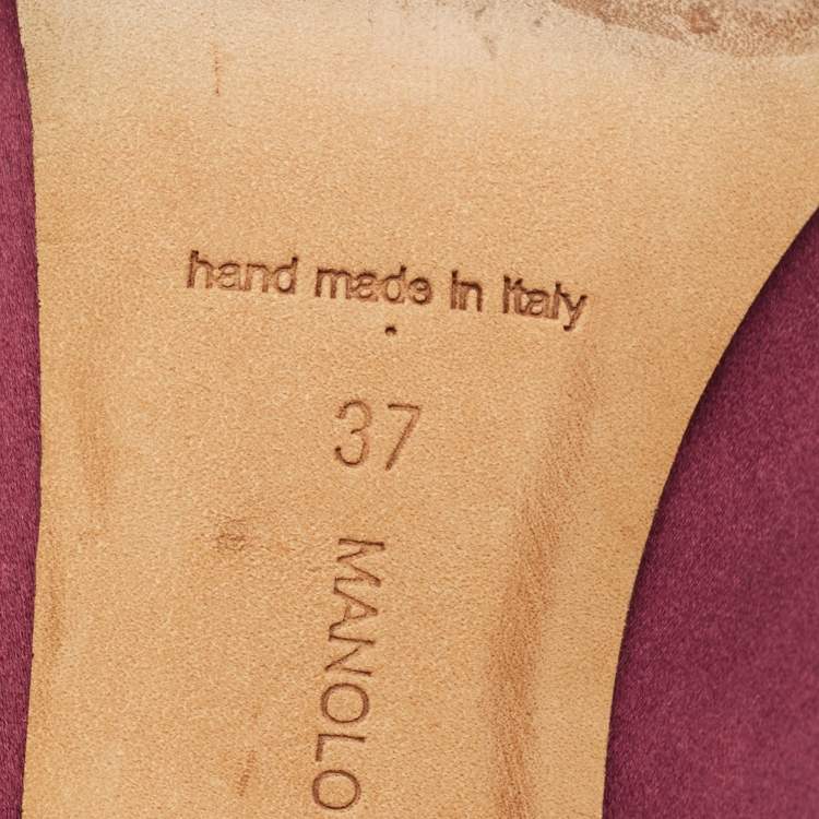 Pre Owned Manolo Blahnik Nadira Size 37 Burgundy Satin Crystal Embellished Pumps