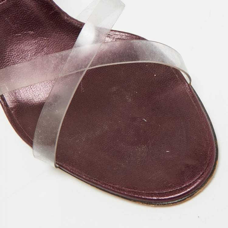 Pre Owned Manolo Blahnik Size 38.5 Transparent/Metallic Leather and PVC Ankle Strap Sandals