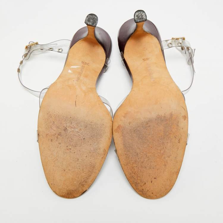 Pre Owned Manolo Blahnik Size 38.5 Transparent/Metallic Leather and PVC Ankle Strap Sandals