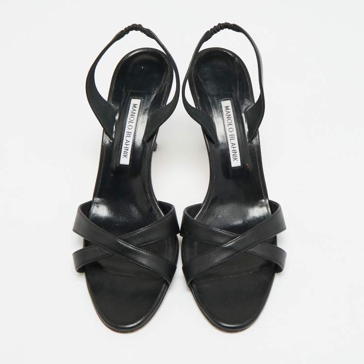 Pre Owned Manolo Blahnik Callasli Size 41 Black Leather Slingback Sandals