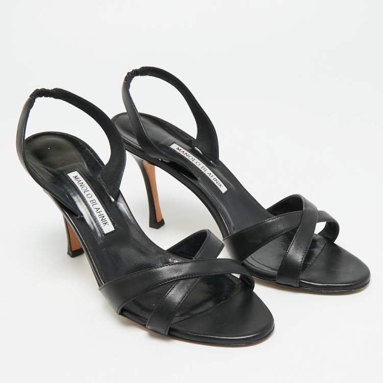 Pre Owned Manolo Blahnik Callasli Size 41 Black Leather Slingback Sandals