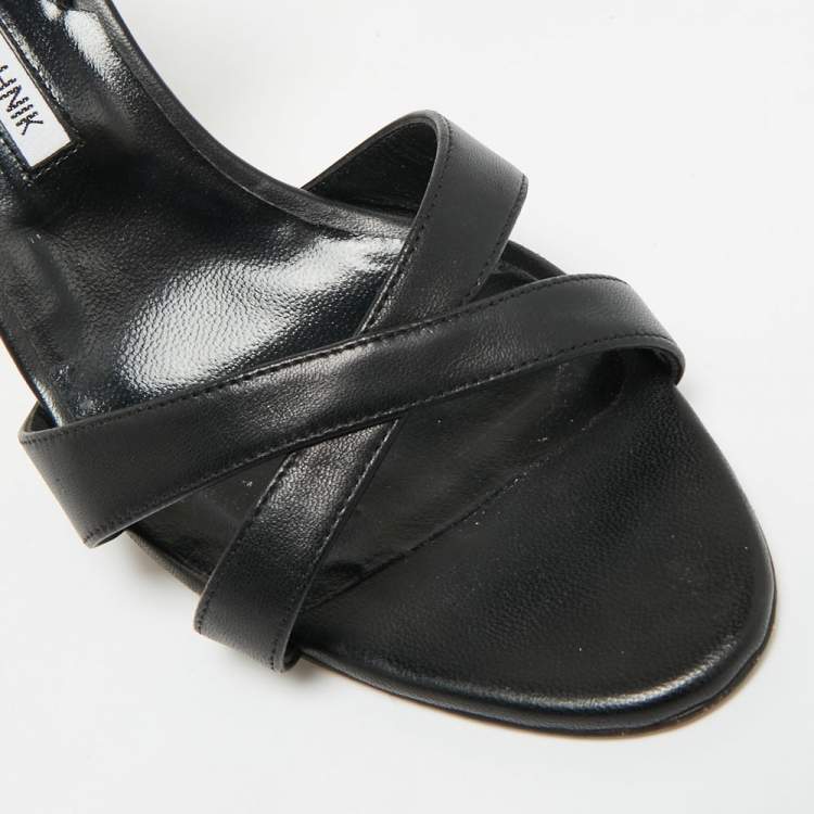 Pre Owned Manolo Blahnik Callasli Size 41 Black Leather Slingback Sandals