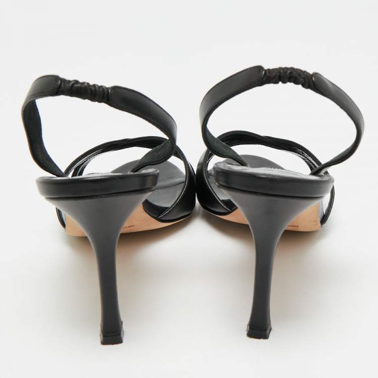 Pre Owned Manolo Blahnik Callasli Size 41 Black Leather Slingback Sandals