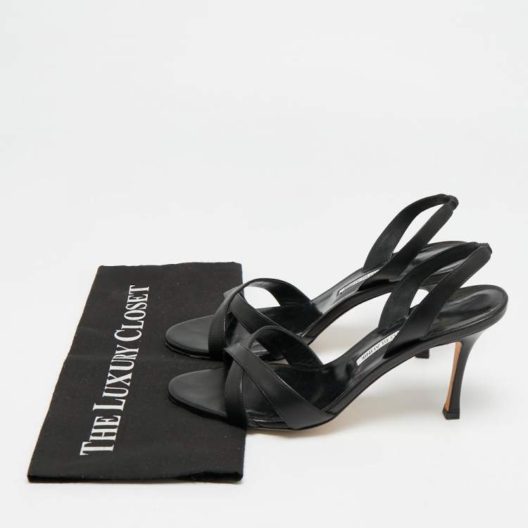 Pre Owned Manolo Blahnik Callasli Size 41 Black Leather Slingback Sandals