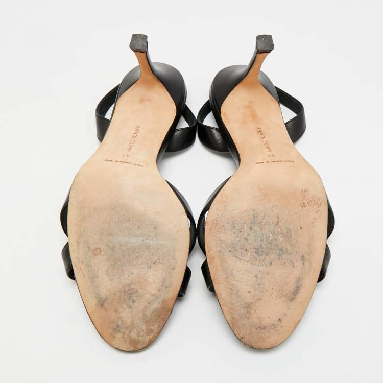 Pre Owned Manolo Blahnik Callasli Size 41 Black Leather Slingback Sandals