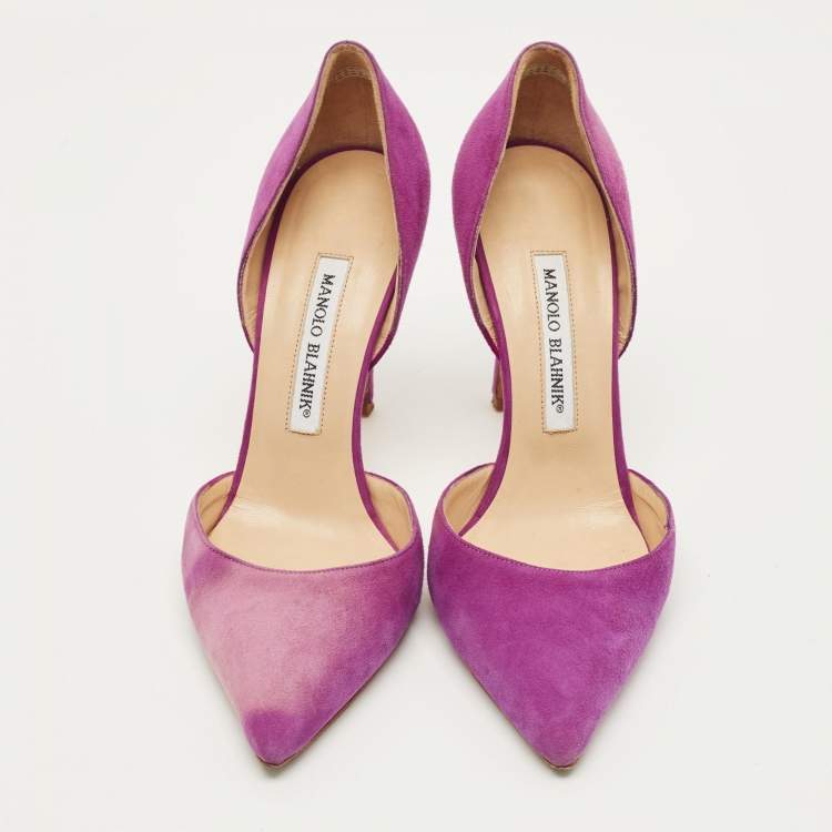 Pre Owned Manolo Blahnik Tayler Size 38.5 Purple Suede D'orsay Pumps