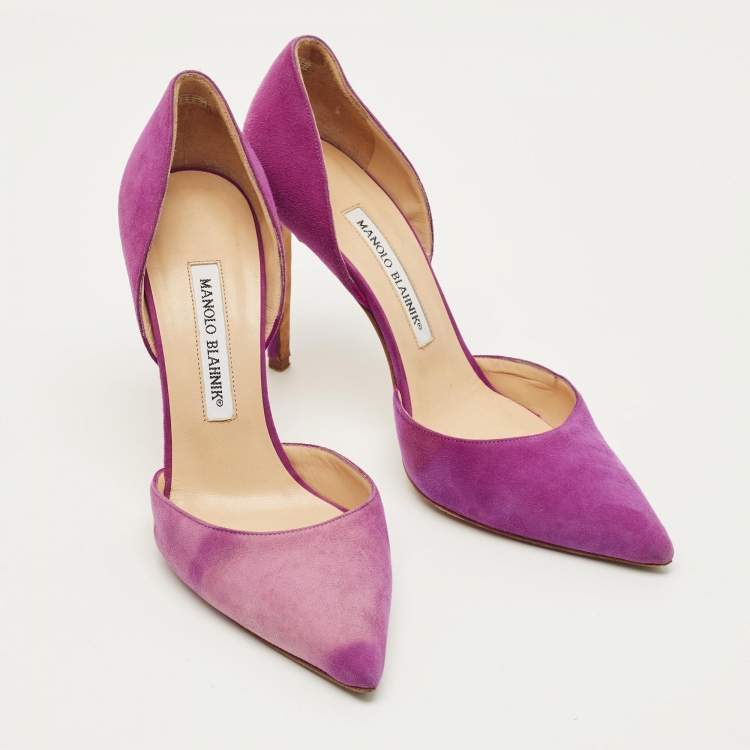 Pre Owned Manolo Blahnik Tayler Size 38.5 Purple Suede D'orsay Pumps