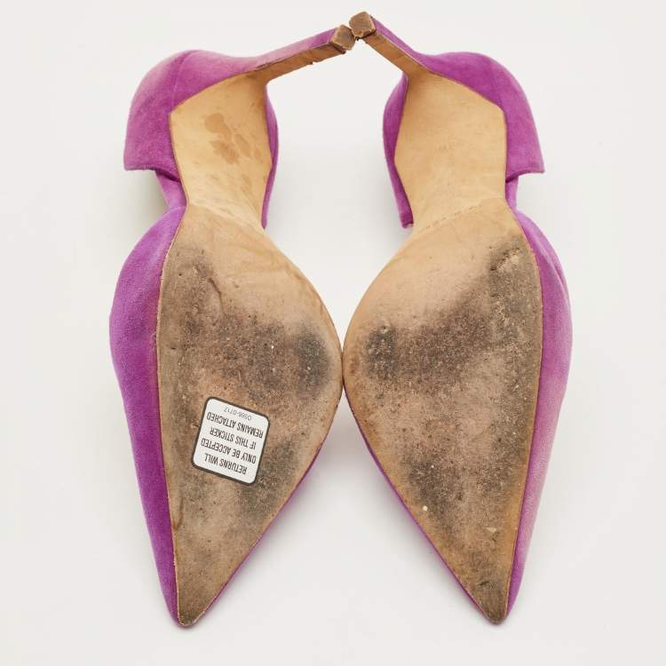 Pre Owned Manolo Blahnik Tayler Size 38.5 Purple Suede D'orsay Pumps
