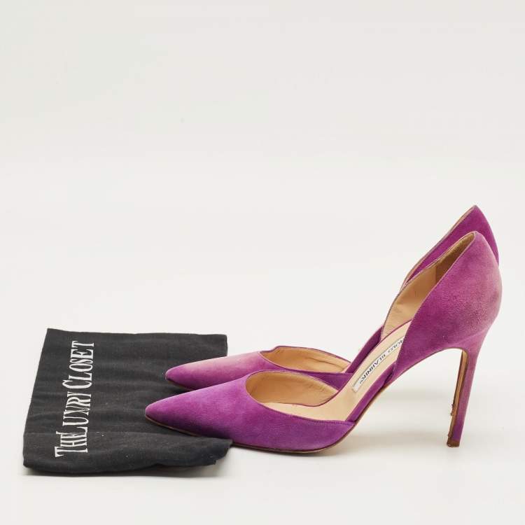 Pre Owned Manolo Blahnik Tayler Size 38.5 Purple Suede D'orsay Pumps