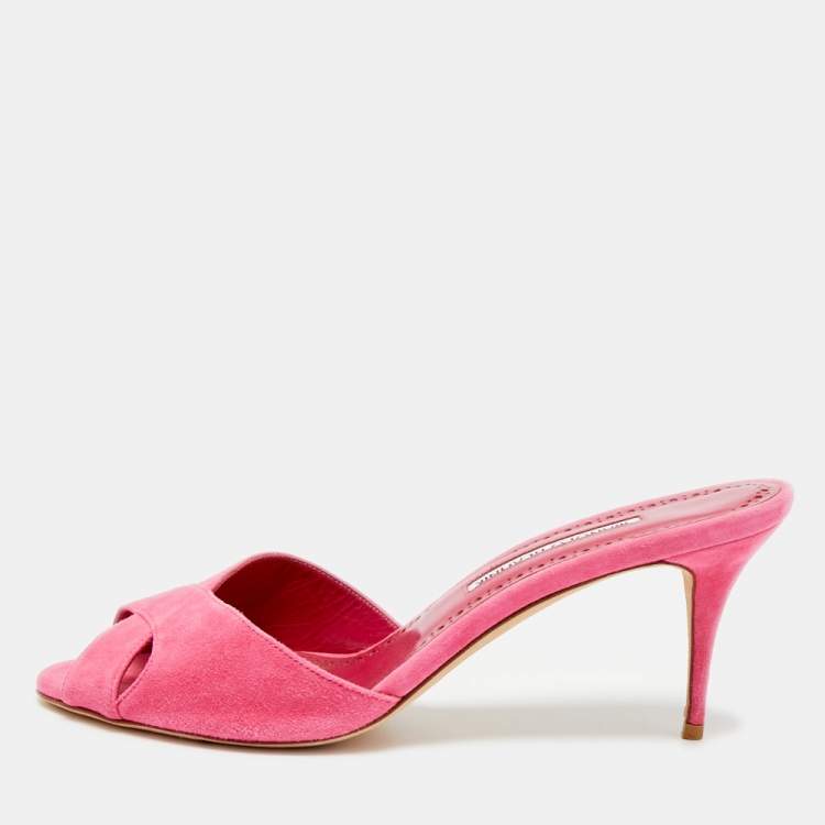 Pre Owned Manolo Blahnik Size 39 Pink Suede Slide Sandals