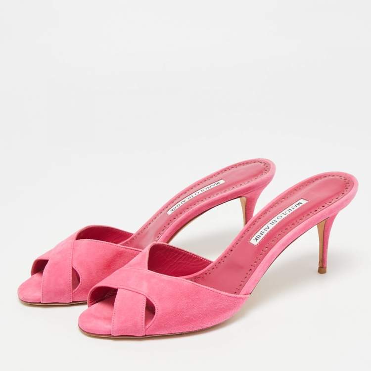 Pre Owned Manolo Blahnik Size 39 Pink Suede Slide Sandals