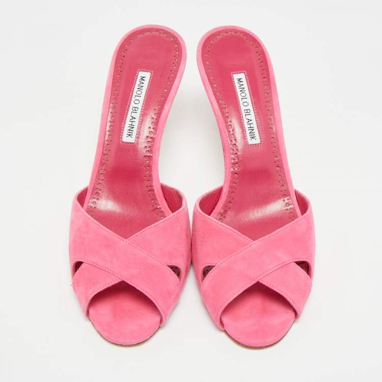 Pre Owned Manolo Blahnik Size 39 Pink Suede Slide Sandals