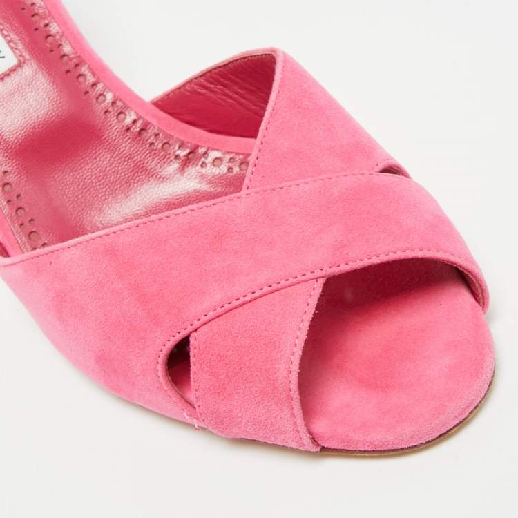 Pre Owned Manolo Blahnik Size 39 Pink Suede Slide Sandals