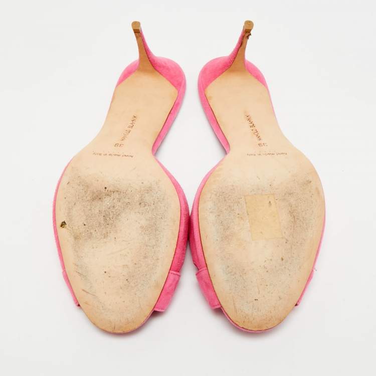 Pre Owned Manolo Blahnik Size 39 Pink Suede Slide Sandals